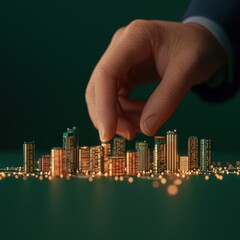 Poster - 3D Smart City Map with Connected Nodes in Hand