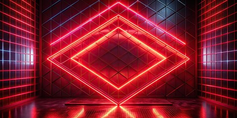 Wall Mural - Red color glowing neon light geometric abstract background