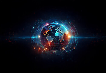 Leinwandbilder - a stylized, futuristic depiction of the earth, with glowing lines and points of light, suggesting gl