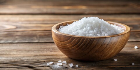 Wooden bowl filled with salt crystals, salt, seasoning, kitchen, cooking, ingredient, white, granules, wooden, bowl, food