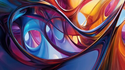 Poster - Abstract colorful background with flowing liquid shapes and metallic texture.