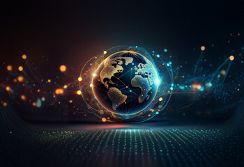 Aufkleber - A glowing orb representing Earth is surrounded by a network of lines and dots, symbolizing global connectivity, technology, and data.