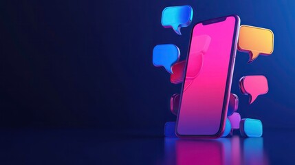 Leinwandbilder - A smartphone surrounded by colorful chat bubbles, symbolizing communication and interaction.