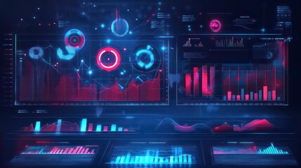 Poster - Futuristic data visualization dashboard with graphs and metrics.