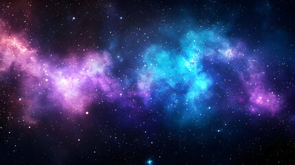 Wall Mural - A Cosmic Canvas of Blue and Purple Nebulae with Scattered Stars in a Dark Background