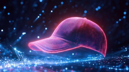 Poster - A glowing cap rendered in a digital, abstract environment with sparkling effects.