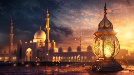 photo ramadan kareem eid mubarak old fashioned royal elegant lamp with mosque