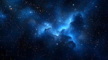 Wall Mural - A Deep Blue Nebula Glows with Light and Stars in a Cosmic Tapestry