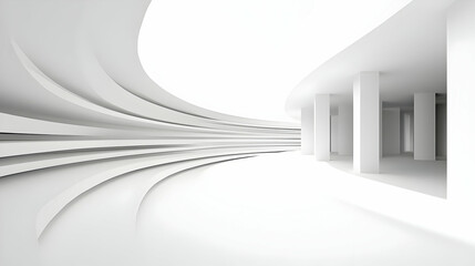 Abstract 3D Rendering of a White Interior Space with Curved Walls and Columns