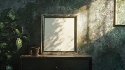 Poster - Empty frame positioned on a cabinet in a well lit space