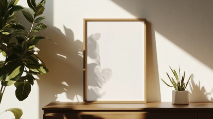 Poster - Empty frame positioned on a cabinet in a well lit space