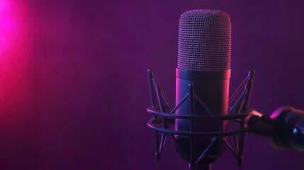 Poster - A close-up of a microphone against a colorful background, ideal for recording or broadcasting.
