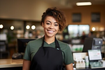 Wall Mural - Portrait of a middle aged African American female cashier