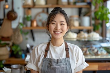 Wall Mural - Portrait of a smiling young Asian woman small business owner