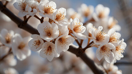 tree branches in bloom, close up image, green nature concept, copy space