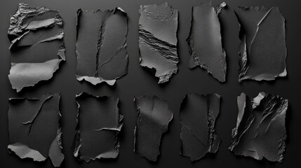 Poster - Collection of realistic torn black paper fragments
