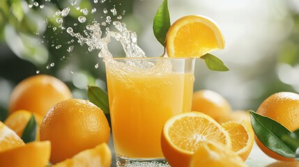 Poster - A refreshing glass of lemon juice surrounded by fresh lemons and green leaves.