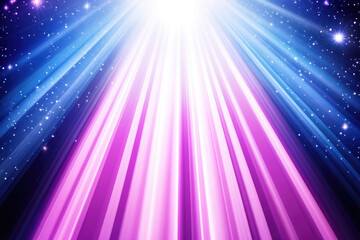 Poster - Bright cosmic beams of light in pink and blue tones, interspersed with stars, highlight a dazzling celestial display of luminescence.