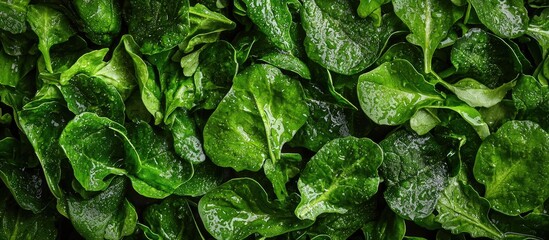 Wall Mural - Close View Of Organic Fresh Green Washed Salad Leaves A