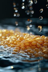 Sticker - Golden Spheres Submerged in Water with Falling Drops