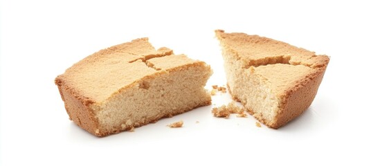 Poster - Broken Unleavened Wheat Cake On A White Background