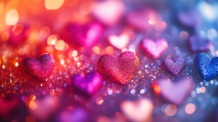 Poster - A colorful array of shimmering hearts, creating a romantic and festive atmosphere.