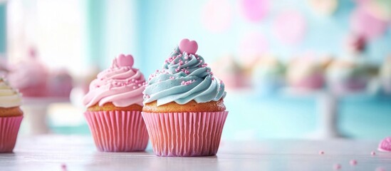 Poster - Tasty Cupcakes On Table On Bright Background