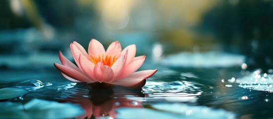 Fototapete - Close Up Lyly Water Flower In Pond Natural Background