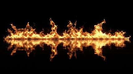 Poster - Isolated flames in a realistic line of fire against a black background creating a dramatic mockup effect