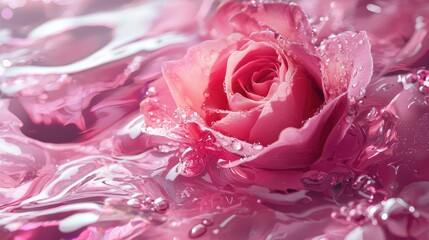Poster - Pink Rose In Pink Water Close Up