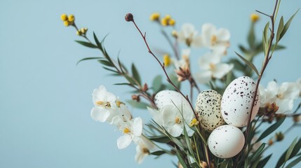 Aufkleber - Floral and foliage arrangement with quail eggs Minimalistic concept for celebrating Easter