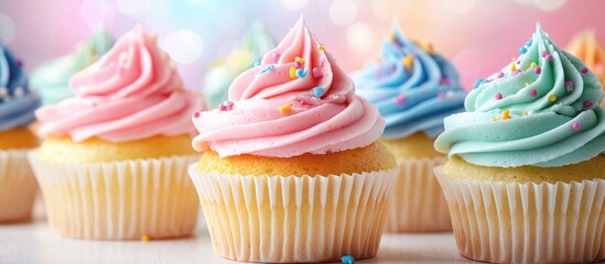 Poster - Tasty Cupcakes On Table On Bright Background