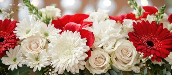 Poster - Arrangement Of White And Red Flowers Decorating Decoration