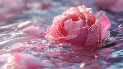 Poster - Pink Rose In Pink Water Close Up