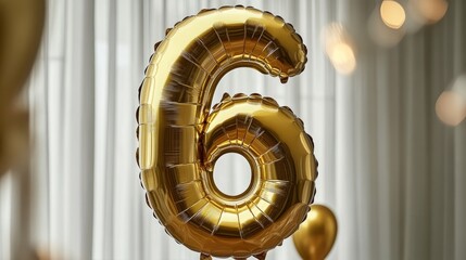 Aufkleber - A large gold number 6 balloon takes center stage in the image