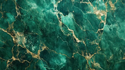 Poster - A close-up view of a green marble texture with gold veining, ideal for design use.