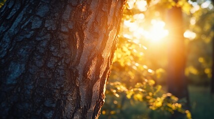 Aufkleber - Close up of a tree trunk during a sunset in a forest environment