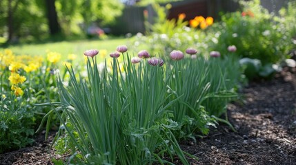 Poster - Onion plants growing in a garden setting