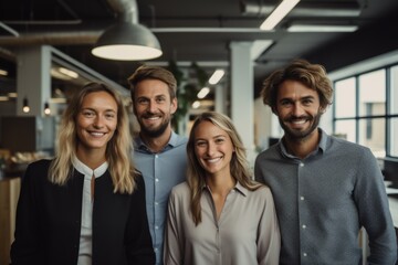 Smiling portrait of a diverse group of business people in office