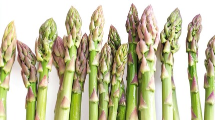 Aufkleber - Freshly harvested asparagus displayed against a white background highlighting its green and purple stalks
