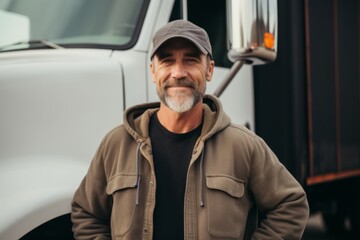 Smiling portrait of a middle aged Caucasian male trucker