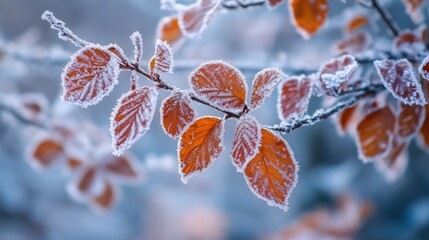 Poster - Frost covered branches and leaves in winter