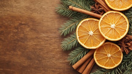 Poster - Christmas themed border featuring dry orange slices and cinnamon sticks