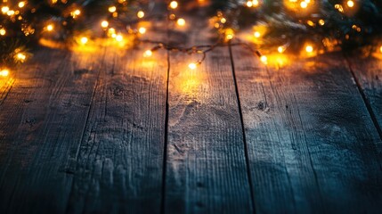 Aufkleber - Festive lights displayed on a wooden surface
