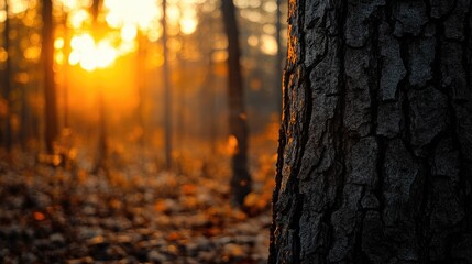 Aufkleber - Close up of a tree trunk during a sunset in a forest environment