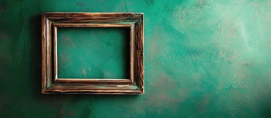 Poster - Floating Old Antique Wooden Frame On Grenn Radial Gradient Background