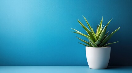 Aufkleber - Potted plant on blue backdrop showcasing a minimalist and contemporary design aesthetic