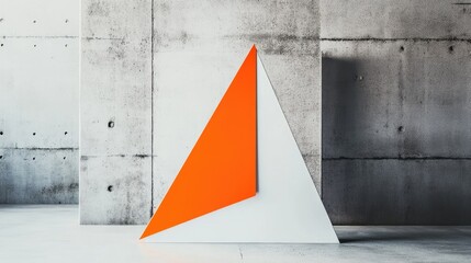 Aufkleber - A standing brochure mockup features geometric shapes highlighted by a bold orange triangle set against a textured concrete backdrop