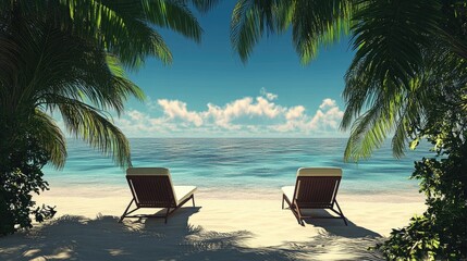 Aufkleber - Serene tropical beach featuring two lounge chairs