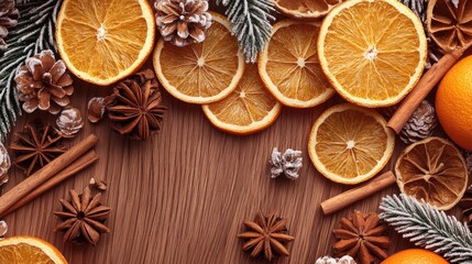 Poster - Christmas themed border featuring dry orange slices and cinnamon sticks